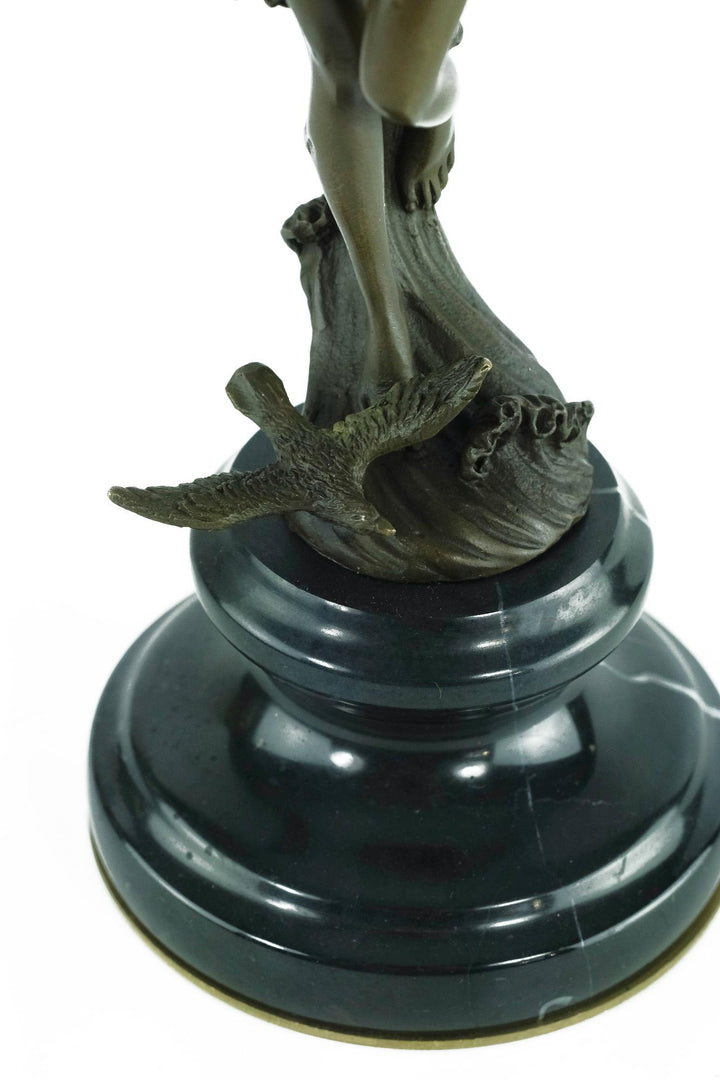 Bronze Sculpture of a Female Standing in Waves with a Bird Mythology Statue Bronze Female Sculpture Inspired by Leonardo Bistolfi Female Art