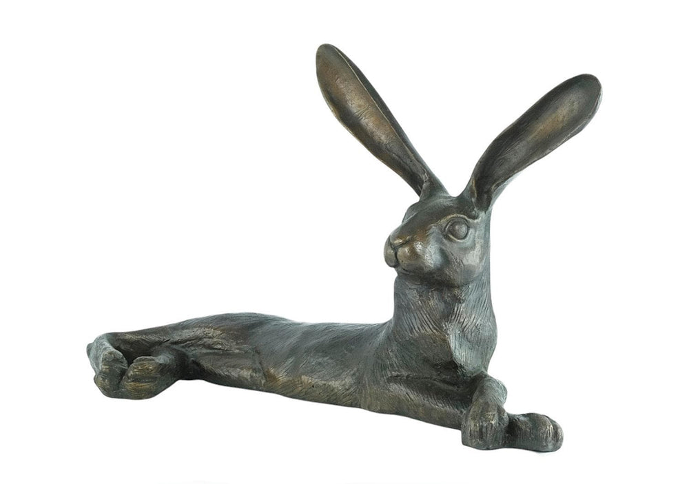 Bronze Sculpture of a Hare Lying Down Animal Art Statue Bronze Hare Sculpture Hunting Decoration Bronze Hare Statue Outdoor Hunting Statue