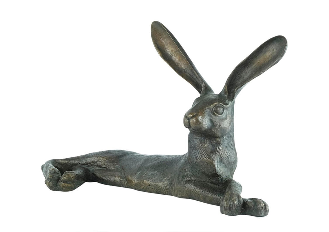 Bronze Sculpture of a Hare Lying Down Animal Art Statue Bronze Hare Sculpture Hunting Decoration Bronze Hare Statue Outdoor Hunting Statue