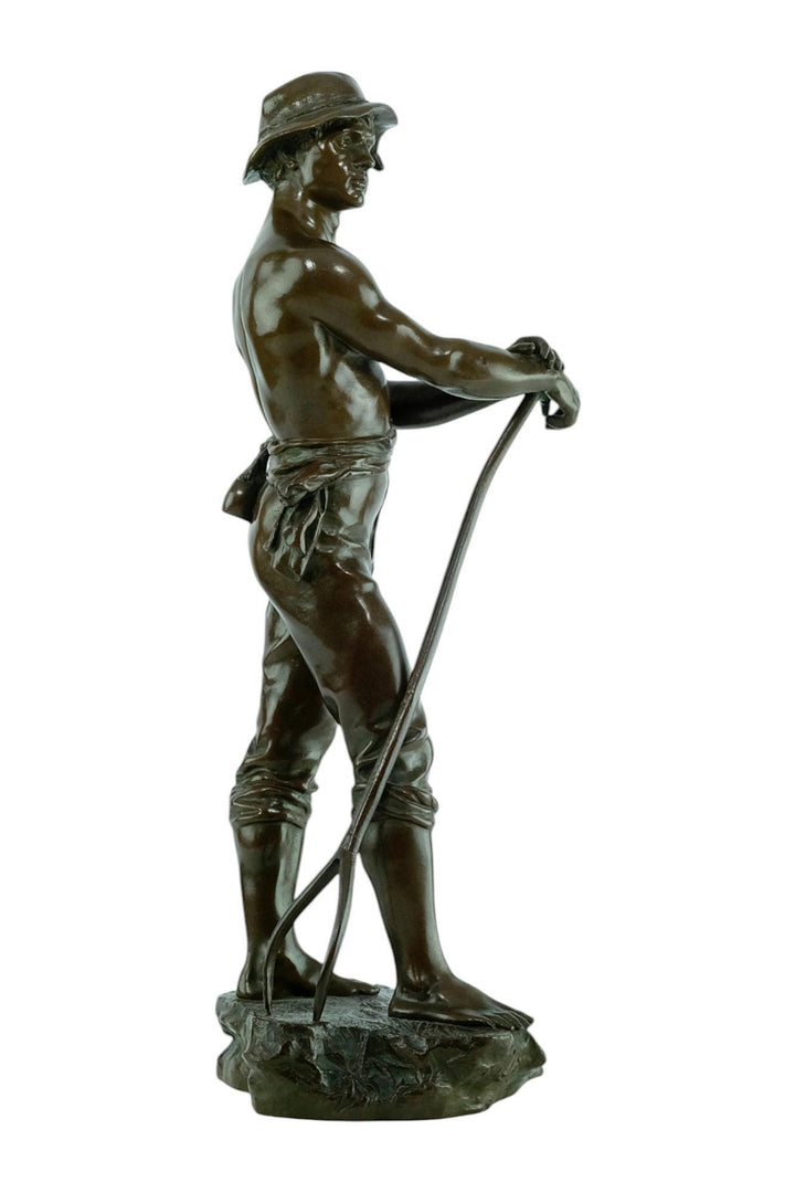 Antique Bronze Sculpture of a Haymaker by Charles Octave Levy French Antique Statue 19th Century Sculpture Farming Statue in Bronze Antique