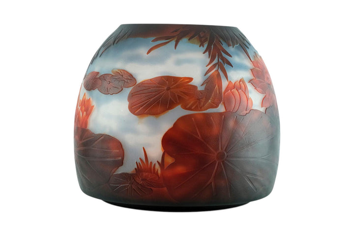 Glass Vase with Lilypond Decoration in Art Nouveau Style inspired by Emile Galle Cameo Glass Vase Jugendstil Decoration Decorative Vase