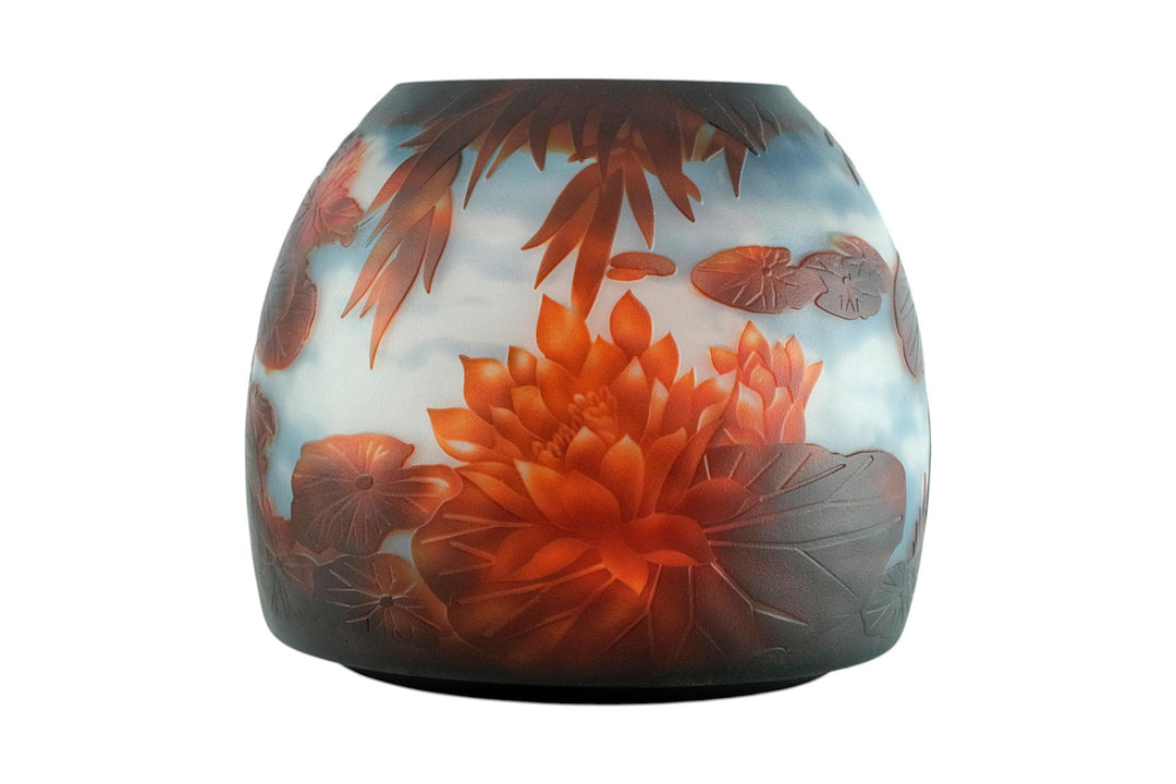Glass Vase with Lilypond Decoration in Art Nouveau Style inspired by Emile Galle Cameo Glass Vase Jugendstil Decoration Decorative Vase