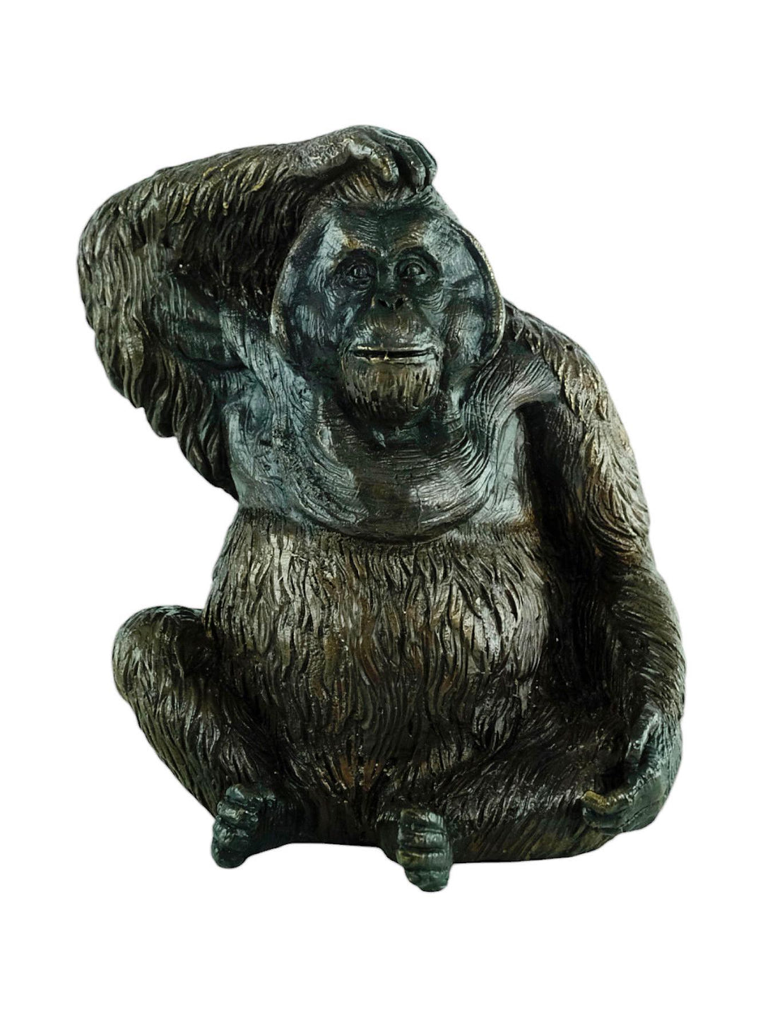 Bronze Sculpture of a Sitting Orangutan Scratching it's Head Animal Art Statue Bronze Monkey Sculpture Orangutan Decoration Wildlife Art