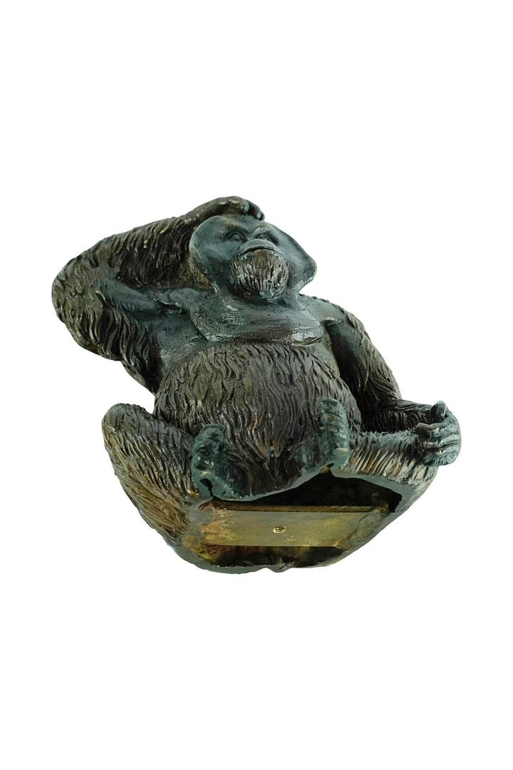 Bronze Sculpture of a Sitting Orangutan Scratching it's Head Animal Art Statue Bronze Monkey Sculpture Orangutan Decoration Wildlife Art