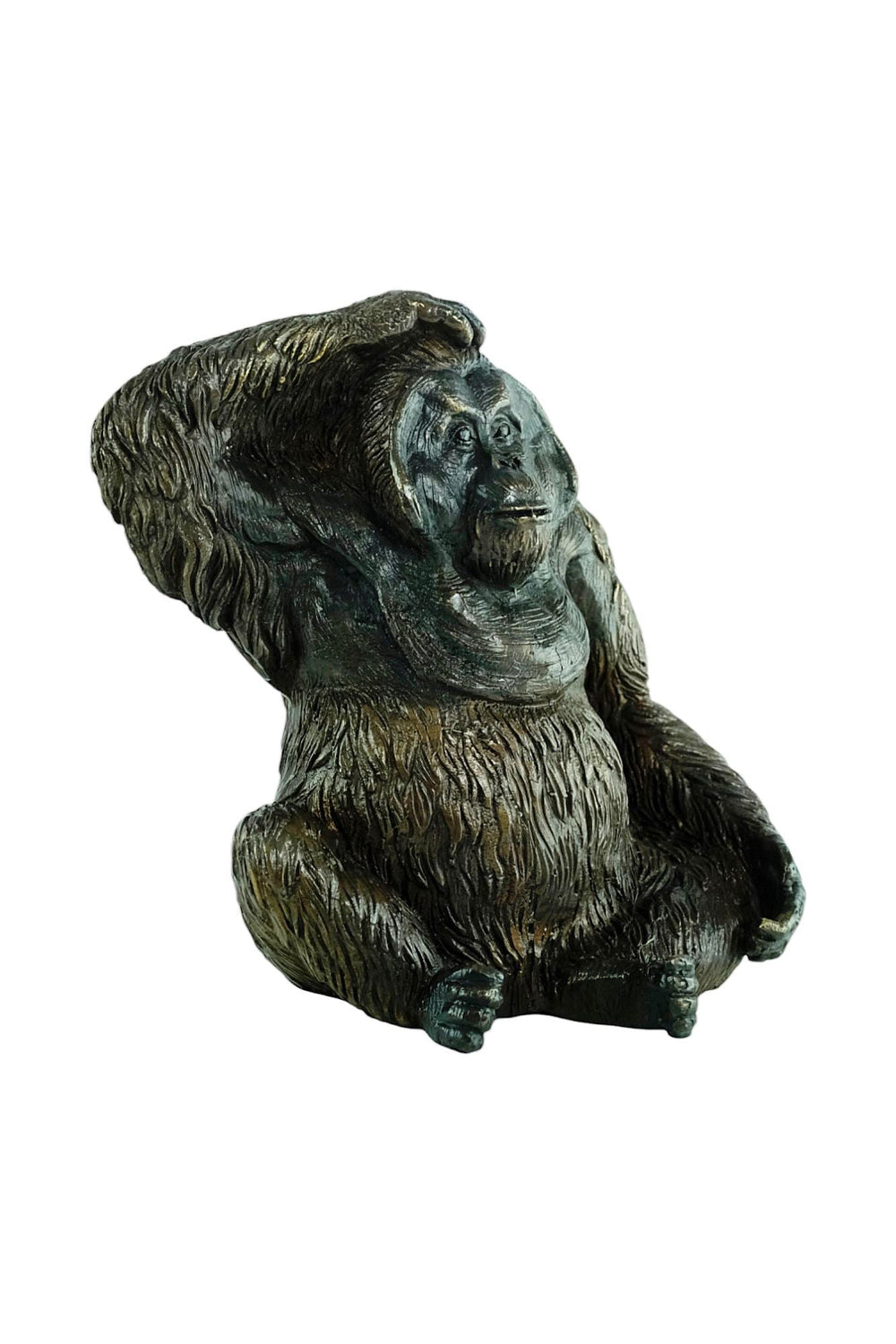 Bronze Sculpture of a Sitting Orangutan Scratching it's Head Animal Art Statue Bronze Monkey Sculpture Orangutan Decoration Wildlife Art