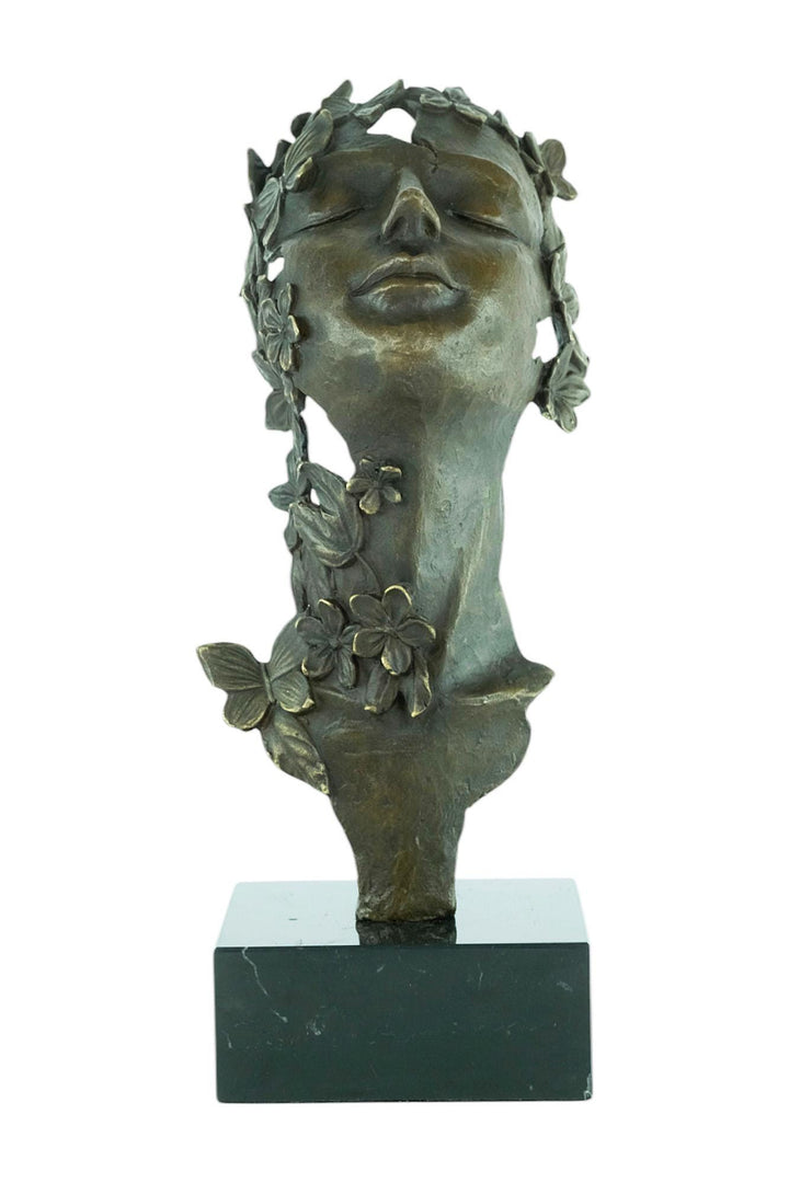 Bronze Sculpture of a Dreaming Female with Butterflies and Flowers in Art Nouveau Style Bronze Female Sculpture Jugendstil Statue Bronze Art