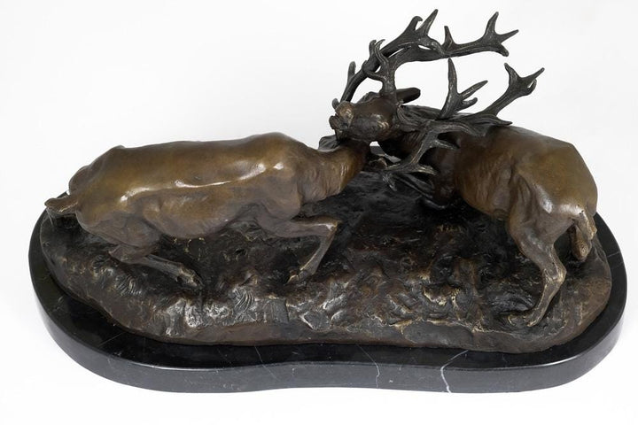 Bronze Sculpture of two Fighting Deer Animal Art Statue Bronze Deer Statue Hunting Decoration Hunting Sculpture Bronze Wildlife Sculpture