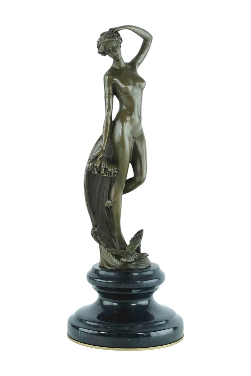 Bronze Sculpture of a Female Standing in Waves with a Bird Mythology Statue Bronze Female Sculpture Inspired by Leonardo Bistolfi Female Art