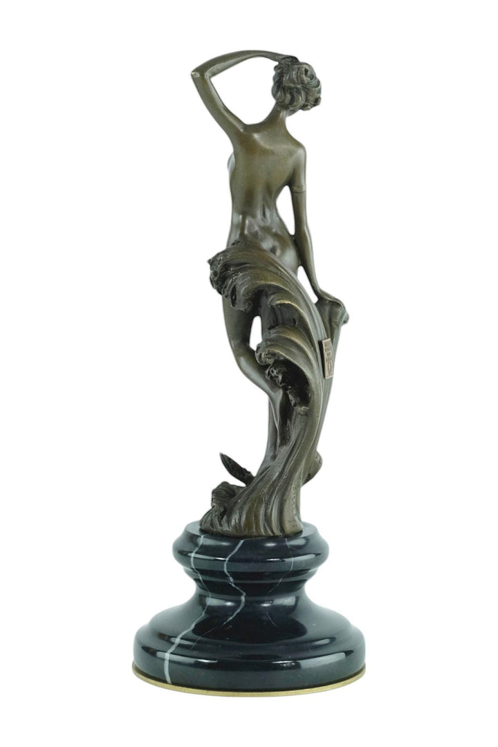 Bronze Sculpture of a Female Standing in Waves with a Bird Mythology Statue Bronze Female Sculpture Inspired by Leonardo Bistolfi Female Art