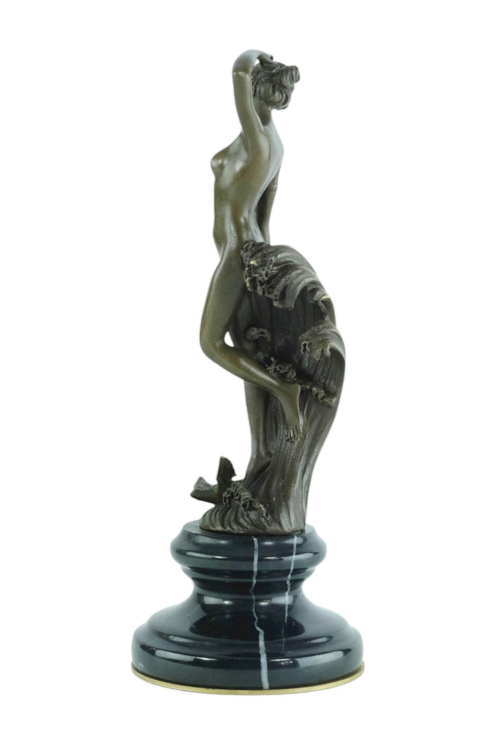 Bronze Sculpture of a Female Standing in Waves with a Bird Mythology Statue Bronze Female Sculpture Inspired by Leonardo Bistolfi Female Art
