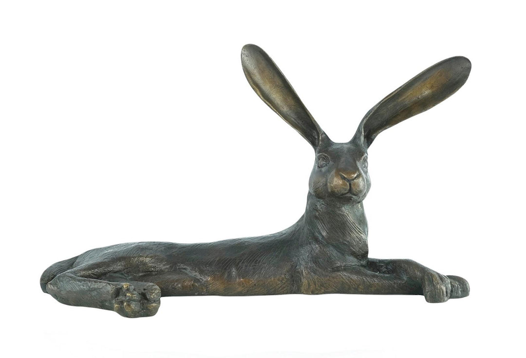 Bronze Sculpture of a Hare Lying Down Animal Art Statue Bronze Hare Sculpture Hunting Decoration Bronze Hare Statue Outdoor Hunting Statue