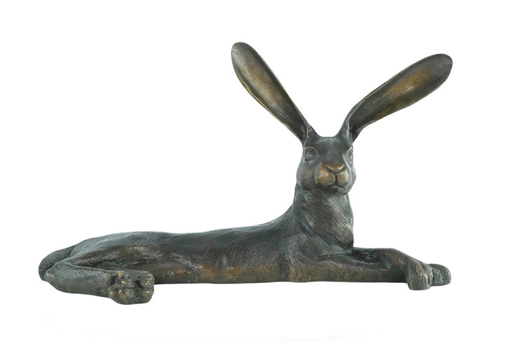 Bronze Sculpture of a Hare Lying Down Animal Art Statue Bronze Hare Sculpture Hunting Decoration Bronze Hare Statue Outdoor Hunting Statue