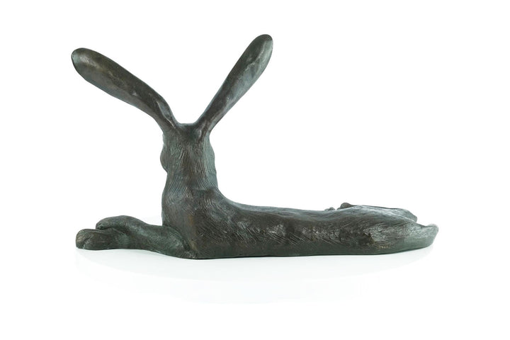 Bronze Sculpture of a Hare Lying Down Animal Art Statue Bronze Hare Sculpture Hunting Decoration Bronze Hare Statue Outdoor Hunting Statue
