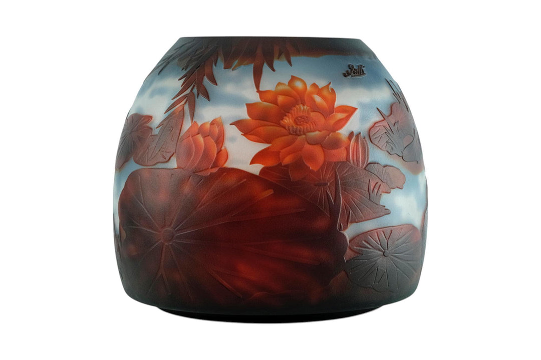 Glass Vase with Lilypond Decoration in Art Nouveau Style inspired by Emile Galle Cameo Glass Vase Jugendstil Decoration Decorative Vase