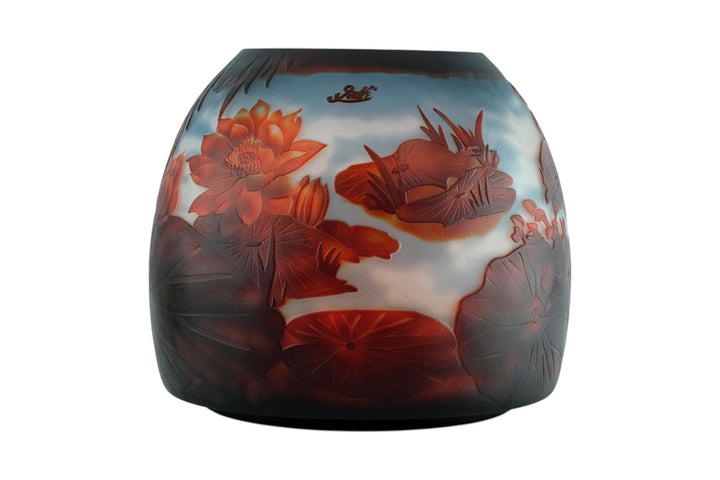Glass Vase with Lilypond Decoration in Art Nouveau Style inspired by Emile Galle Cameo Glass Vase Jugendstil Decoration Decorative Vase