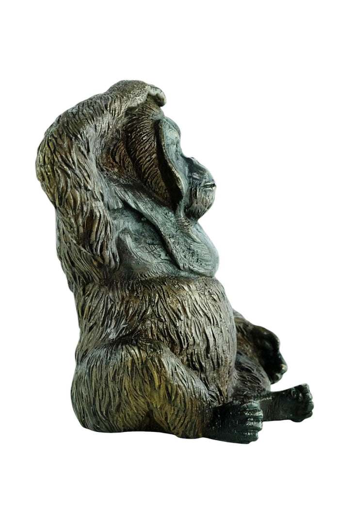 Bronze Sculpture of a Sitting Orangutan Scratching it's Head Animal Art Statue Bronze Monkey Sculpture Orangutan Decoration Wildlife Art