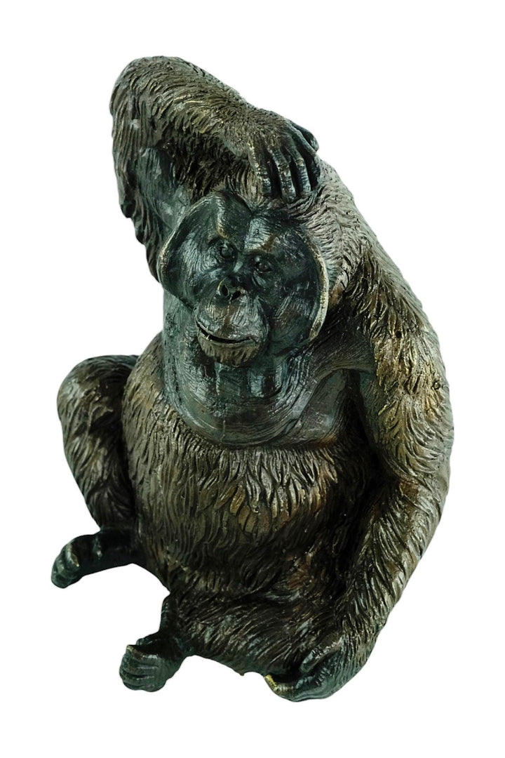 Bronze Sculpture of a Sitting Orangutan Scratching it's Head Animal Art Statue Bronze Monkey Sculpture Orangutan Decoration Wildlife Art