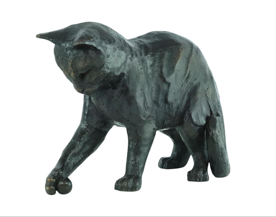 Bronze Sculpture of a Playing Cat Animal Art Statue Bronze Cat Statue Cat Lovers Gift Animal Sculpture Cat with Ball Sculpture Cat Gift