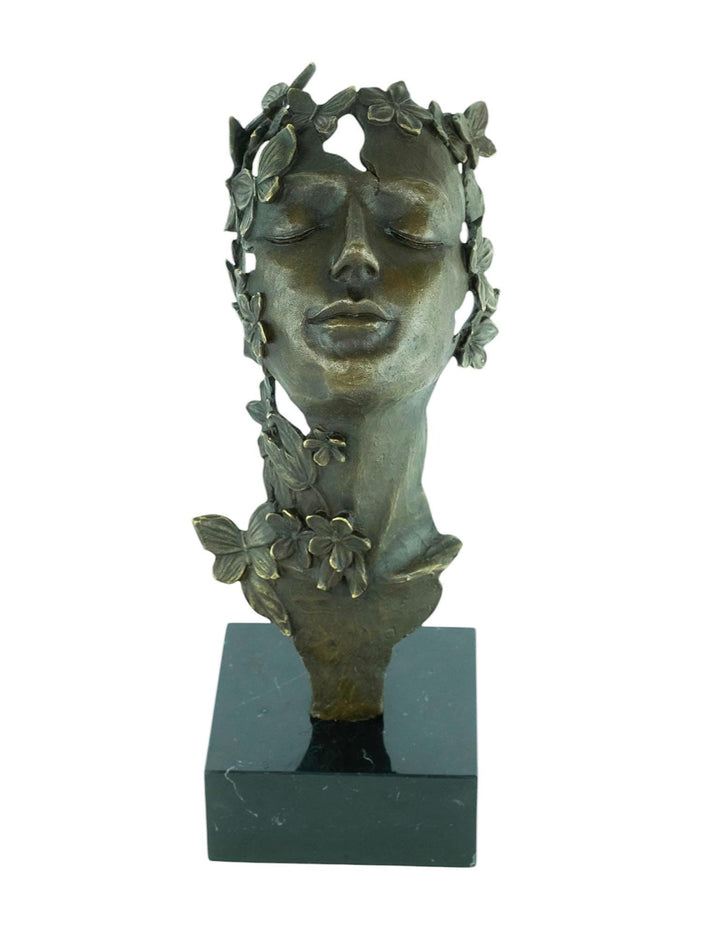 Bronze Sculpture of a Dreaming Female with Butterflies and Flowers in Art Nouveau Style Bronze Female Sculpture Jugendstil Statue Bronze Art