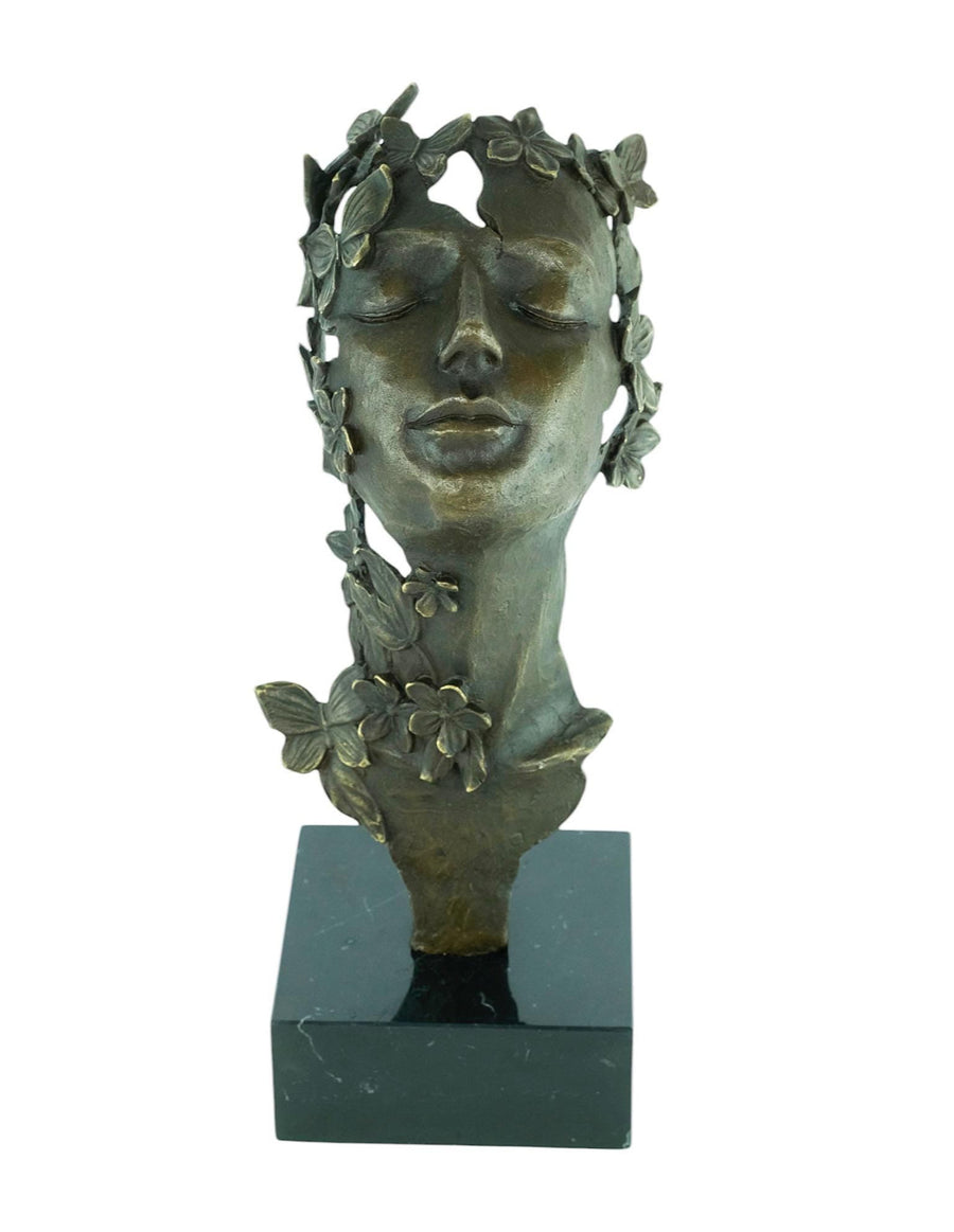 Bronze Sculpture of a Dreaming Female with Butterflies and Flowers in Art Nouveau Style Bronze Female Sculpture Jugendstil Statue Bronze Art