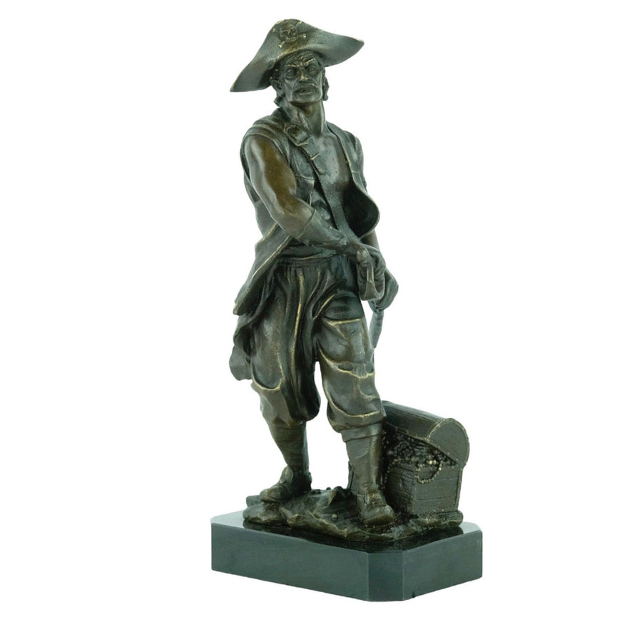 Bronze Sculpture of a Pirate with Treasure Chest and Sword Pirate Lovers Gift Pirate Decoration Bronze Art Statue Bronze Pirate Sculpture