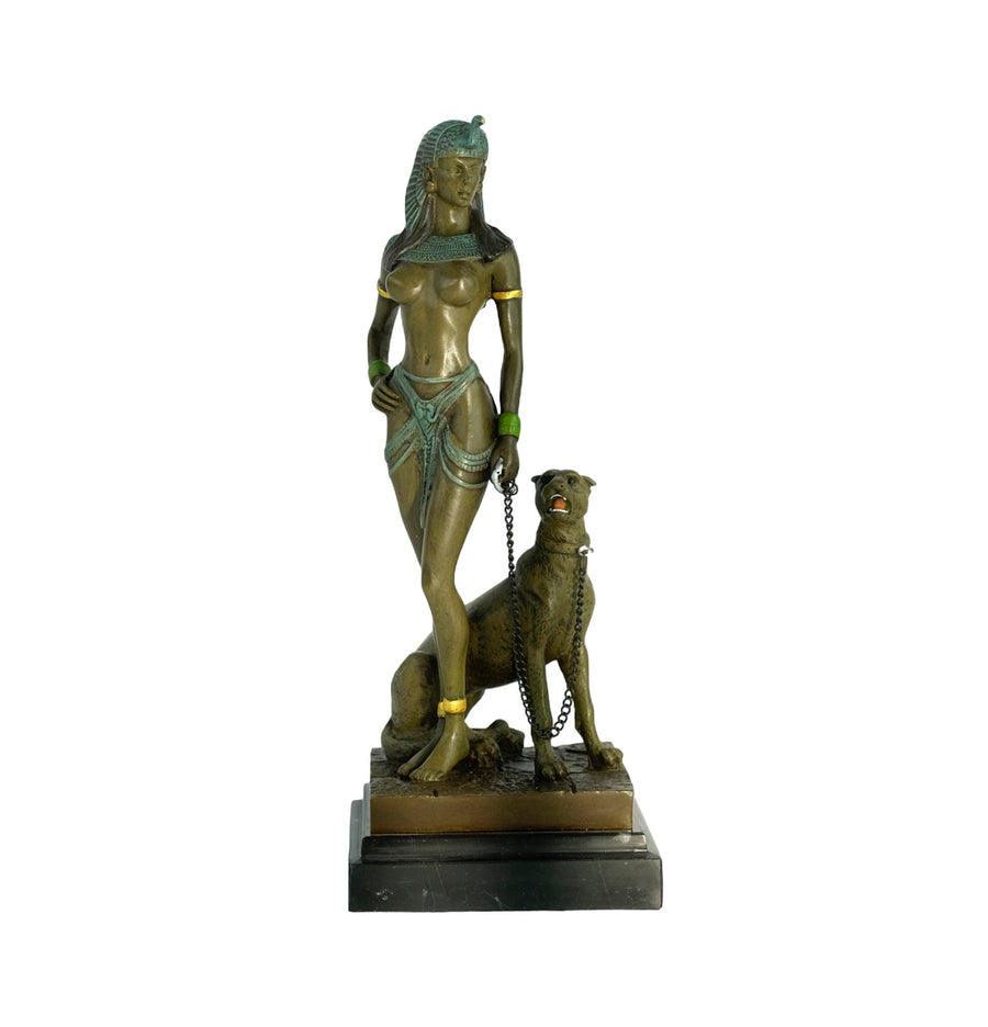 Bronze Sculpture of Cleopatra with a Panther Painted Bronze Statue Vienna Bronze Figurine Cleopatra Sculpture Classic Art Statue Panther Art