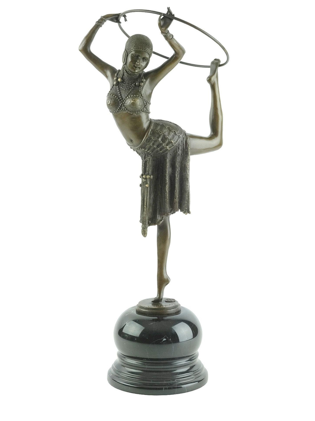 Bronze Sculpture of a Hoop Dancer in a Graceful Pose in Art Deco Style Bronze Dancer Statue Female with Hoop Statue French Decoration Art