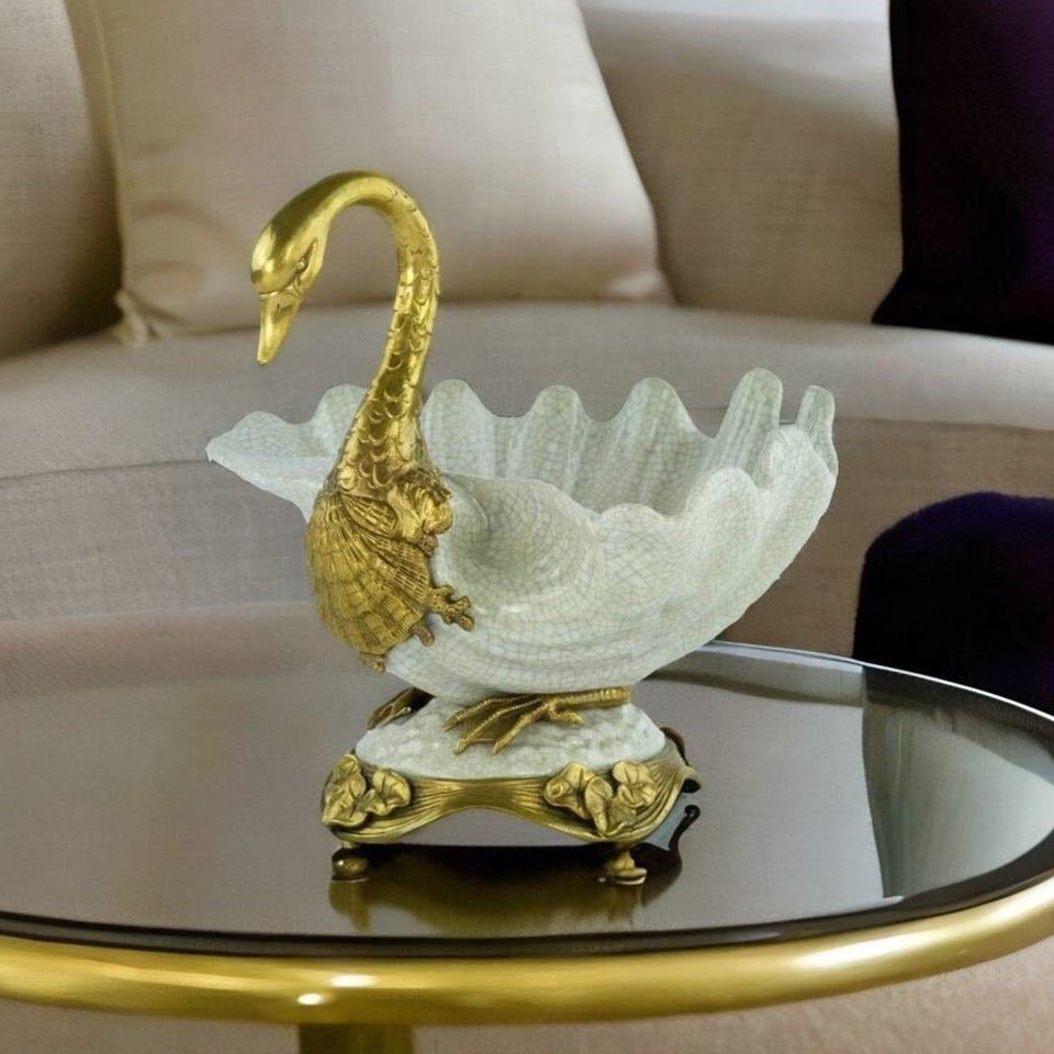 Bronze Mounted Porcelain Swan Bowl Art Nouveau Animal Art Figurine Centerpiece Porcelain Tray Swan Decoration Swan Lovers Gift Swan Art