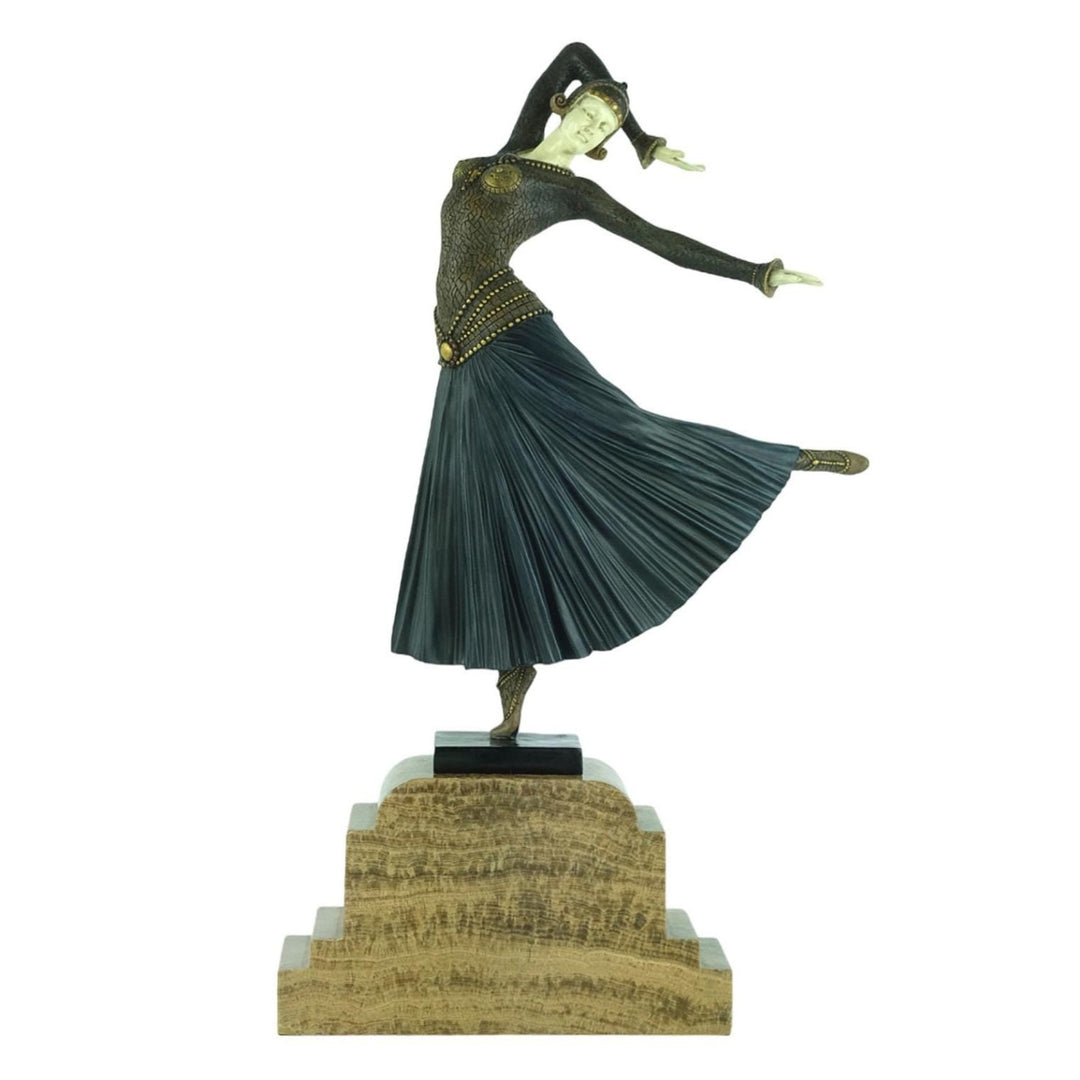 Bronze Dancer Sculpture in Chiparus Style Art Deco Bronze Dancer Statue Ayouta Cold Painted Sculpture Art Deco Sculpture Art Deco Female