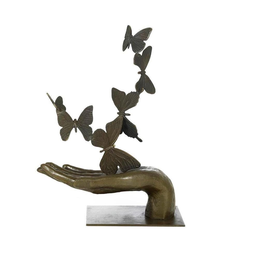 Bronze Sculpture of Hand Releasing Butterflies Modern Art Statue Bronze Freedom Sculpture Butterfly Figurine Contemporary Art Statue Animal
