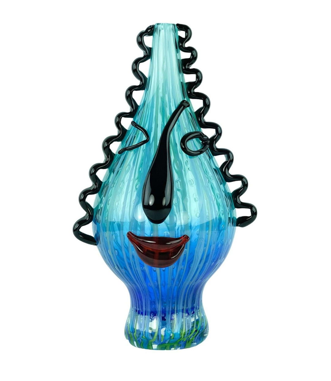 Abstract Glass Vase of a Winking Female with Curly Hair in Murano Style Decorative Vase Art Vase in Picasso Style Unique Vase in Glass