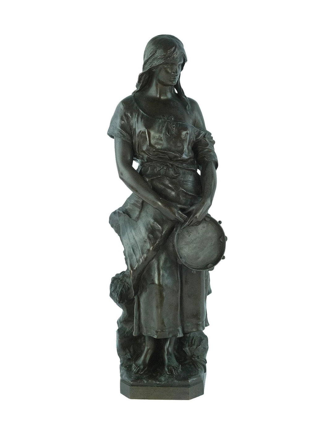 Antique Bronze Sculpture of Female with Tambourine 'Esmeralda' by Eugène Marioton Antique French Statue French Antiques Marioton Statue