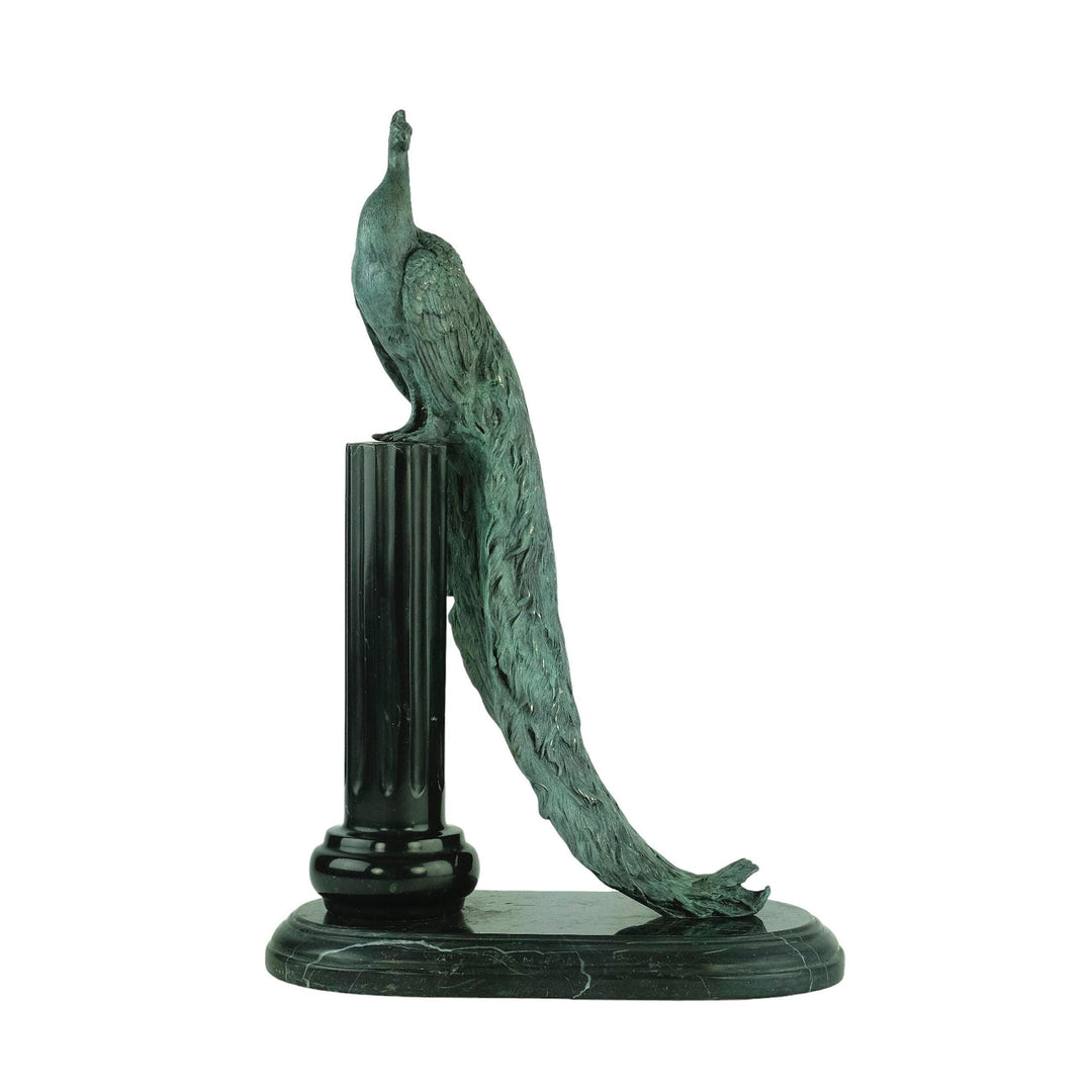 Bronze Peacock Sculpture on Marble Pedestal Art Deco Style Bronze Peacock Statue Animal Art Figurine Art Deco Peacock Figurine Peacock Gift