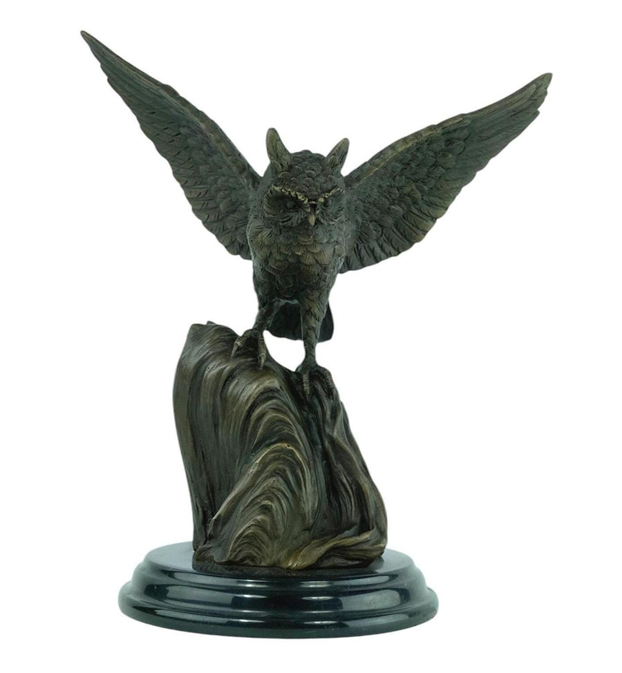 Bronze Sculpture of an Owl with Wings Spread Animal Art Statue Owl Lovers Gift Hunting Decoration Bronze Owl Statue Animal Sculpture Owl Art