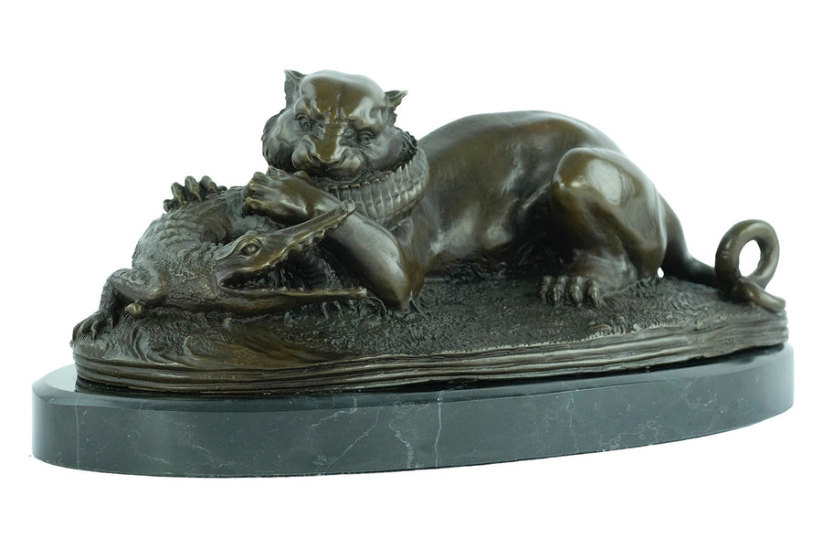 Bronze Sculpture of a Tiger Devouring a Gavial after Barye Bronze Wildlife Sculpture Hunting Decoration Animal Art Statue Bronze Tiger Art