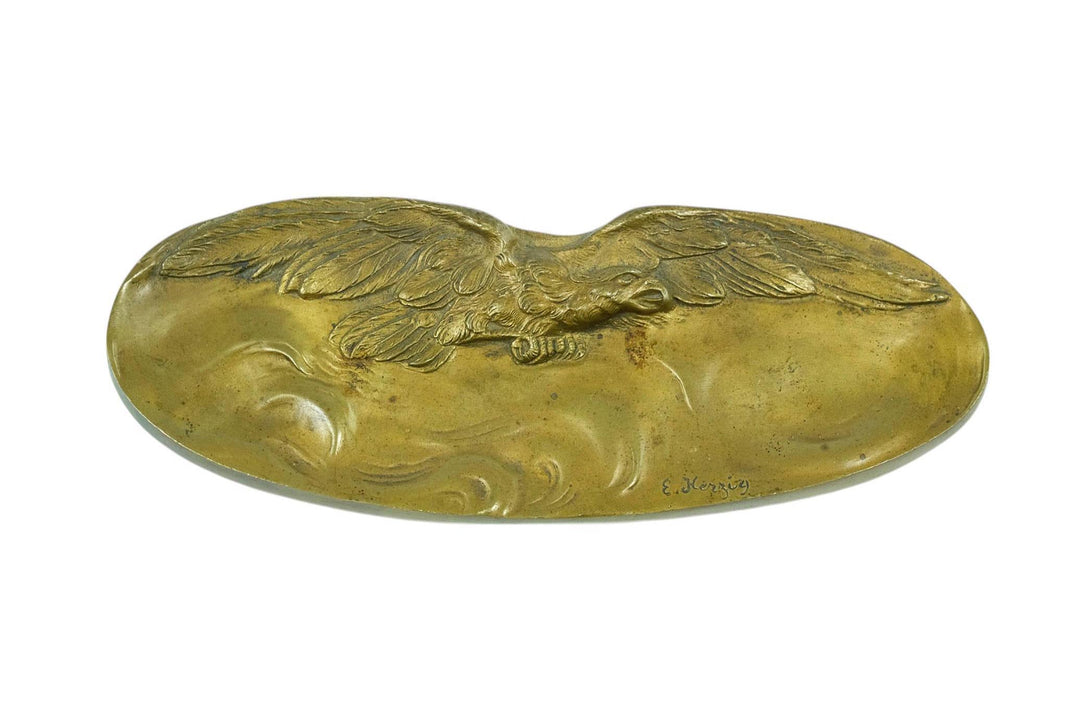 Antique Bronze Vide Poche with Eagle by E. Herzig Antique Bronze Tray Eagle Lovers Gift French Antiques Hunting Decoration Antique Tray