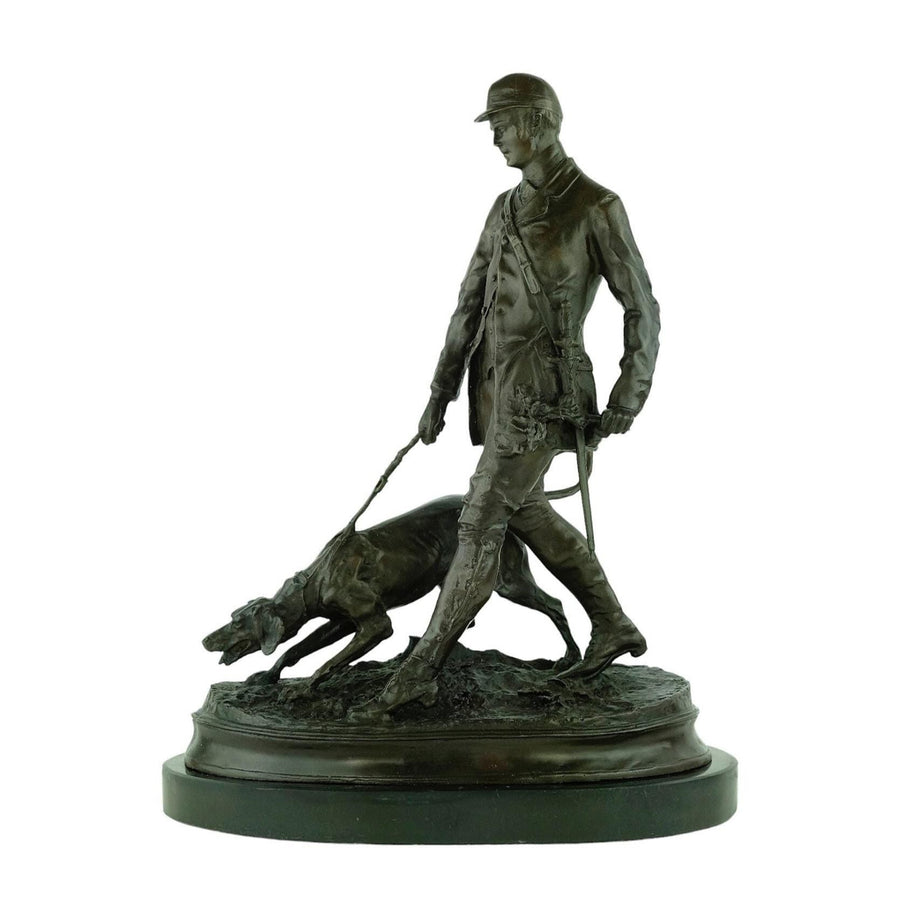 Large Bronze Sculpture of a Hunter with Hound Bronze Hunting Sculpture Valet with Hound Statue Bloodhound Sculpture Pierre Jules Mene Art