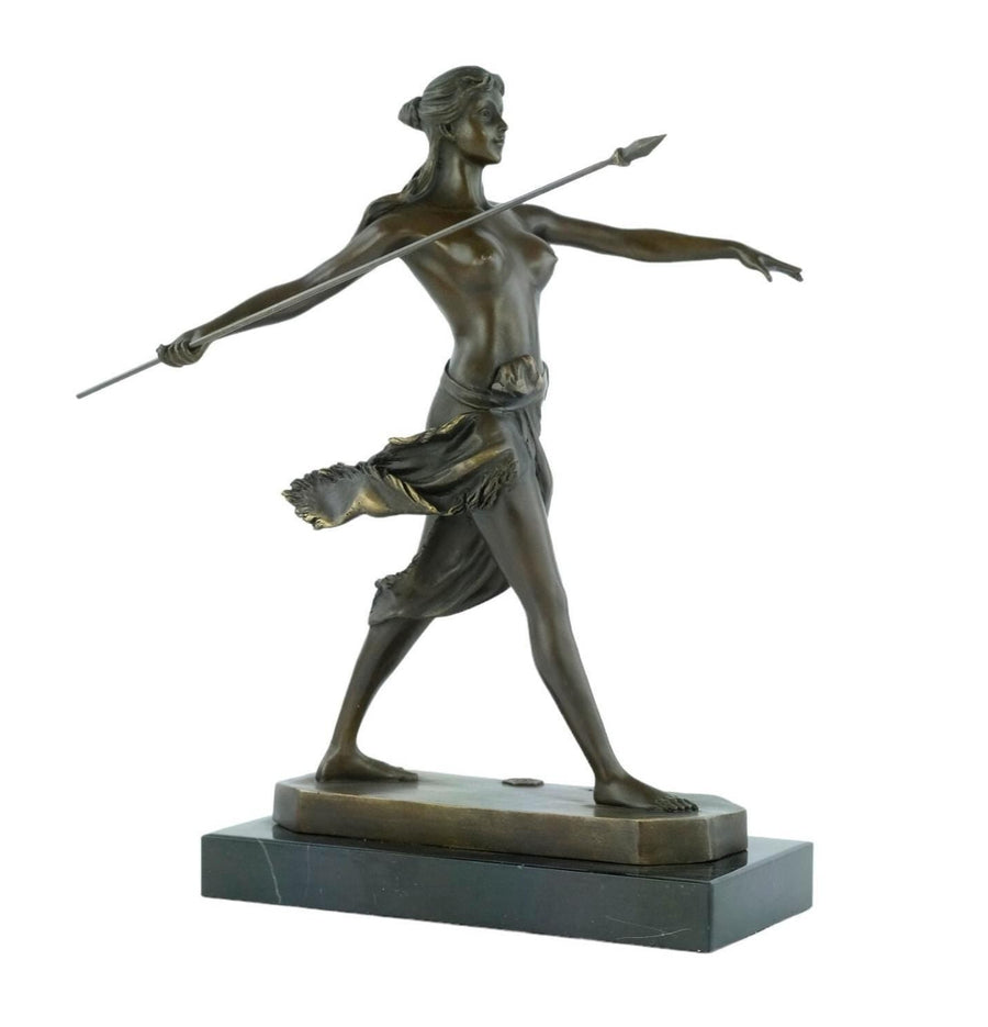 Bronze Amazon with Spear Sculpture Bronze Mythology Statue Female Warrior Figurine Classic Bronze Sculpture Female Art Decoration Hunting