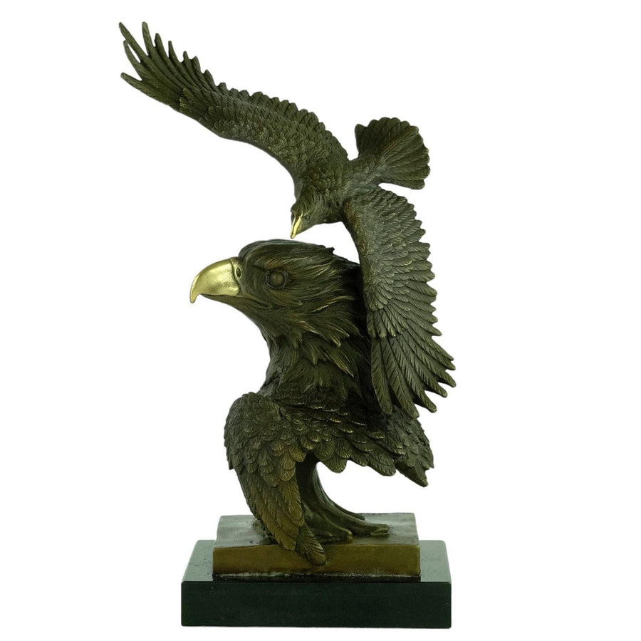 Bronze Eagle Sculpture Double Eagle Statue Wildlife Sculpture Hunting Decoration Eagle Head Sculpture Bronze Flying Eagle Art Figurine