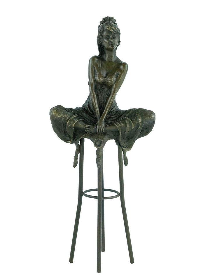 Bronze Female on Barstool Sculpture Bronze Female Figurine Pierre Collinet Bronze Sculpture Art Nouveau Female Collectable Enticing Woman