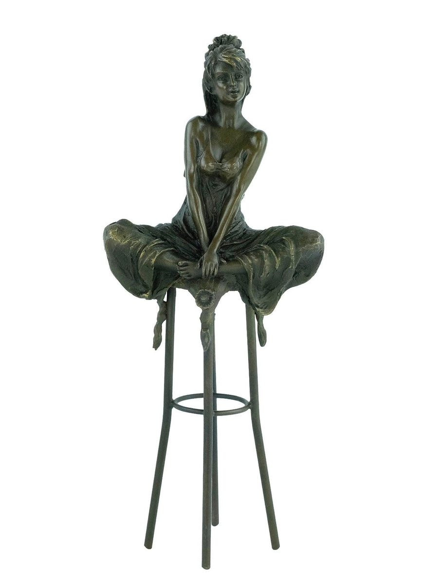 Bronze Female on Barstool Sculpture Bronze Female Figurine Pierre Collinet Bronze Sculpture Art Nouveau Female Collectable Enticing Woman
