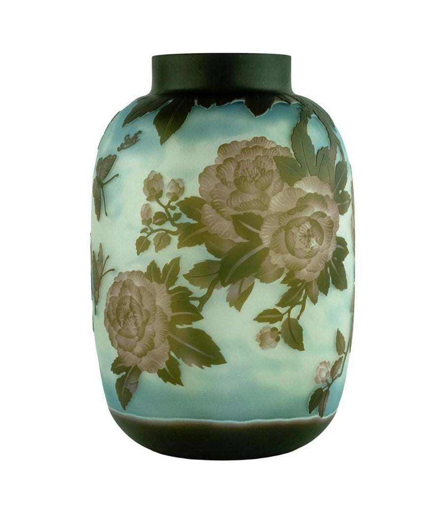 Art Nouveau Style Glass Vase with Decor of Roses in Gallé Style Cameo Glass Vase Decorative Vase French Art Vase Roses Lovers Gift