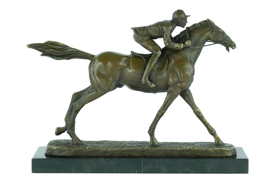 Bronze Jockey on Horse Sculpture Horse Racing Statue Animal Art Figurine Bronze Horse Statue Horse Lovers Gift Horse Decoration Horse Art