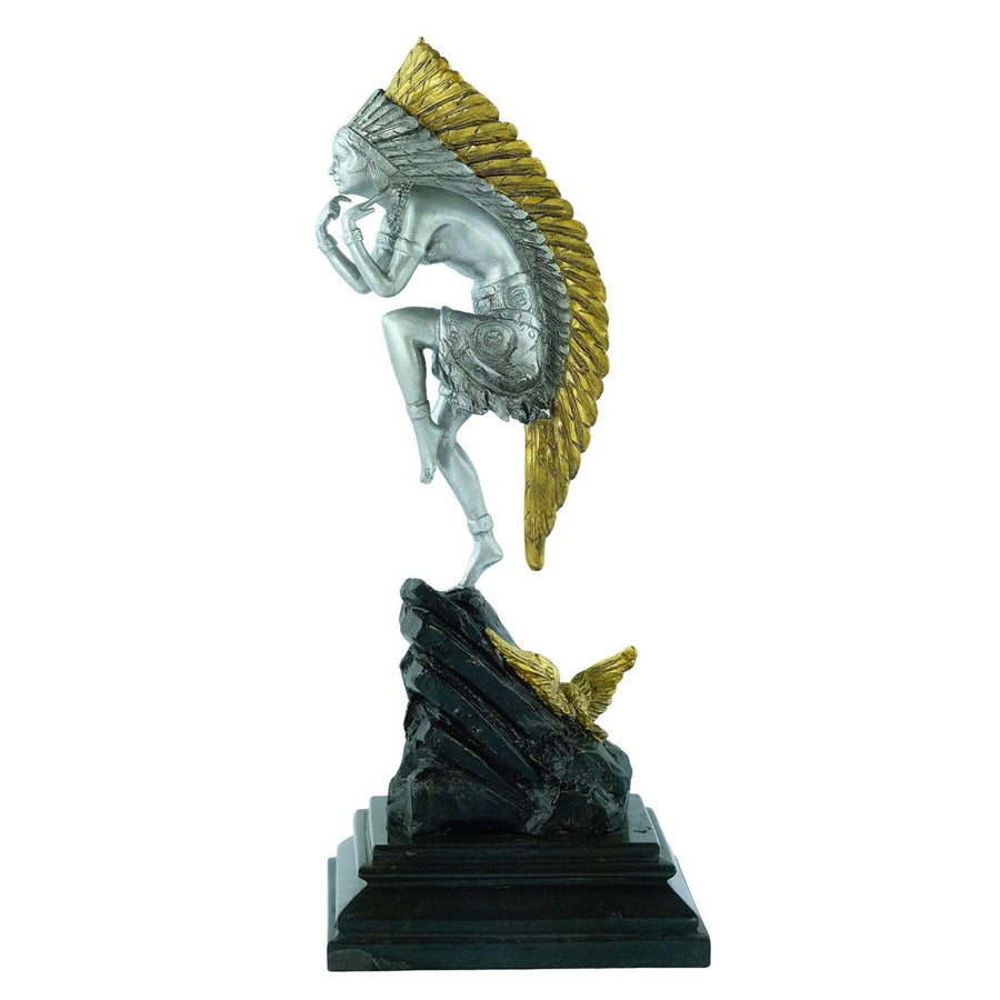 Painted Bronze Sculpture of a Dancing Native American Female Marcel Bouraine Art Deco Bronze Sculpture Indian Female Dancer Bronze Art