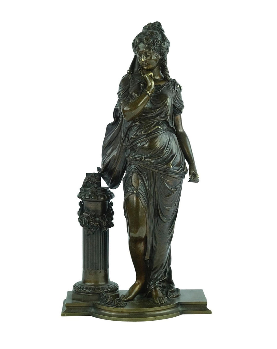 Antique Bronze Sculpture Depicting Pandora from the Greek Mythology Bronze Female Sculpture French Antiques Pandora Box Mythology Statue