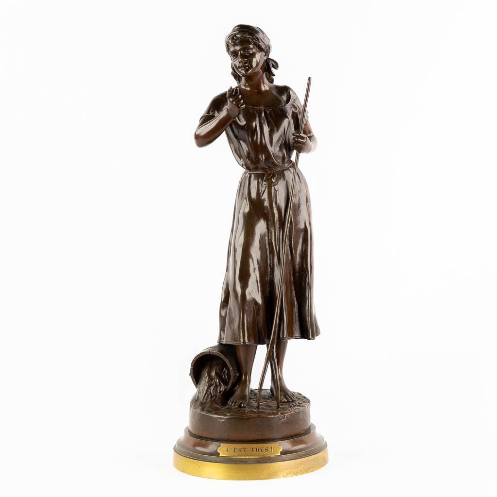 Antique Bronze Sculpture of a Female Farmer with Rake by Joseph Francois Belin Antique French Statue Glaneuse Sculpture Farmer Female Statue