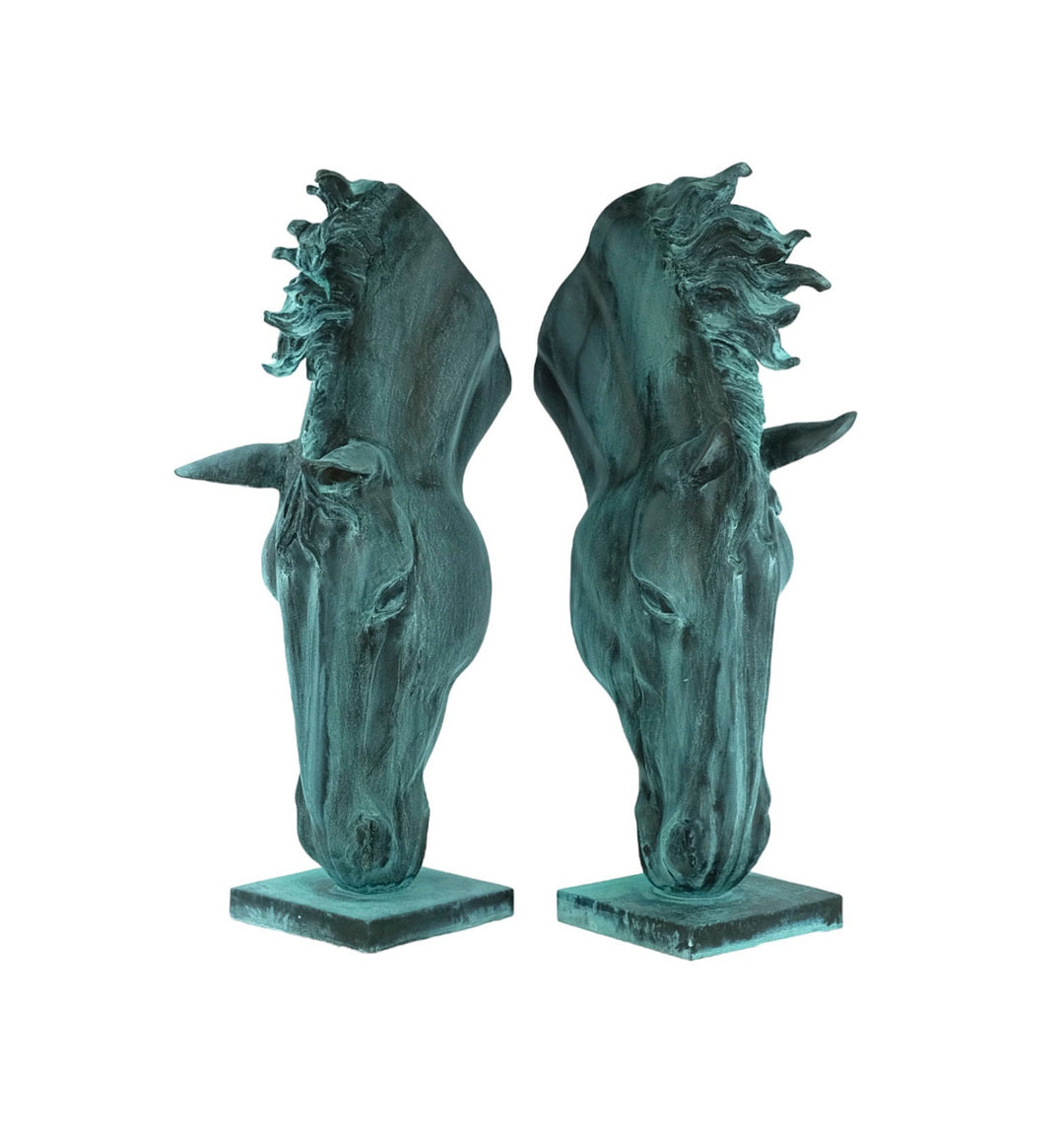 Pair of Bronze Drinking Horse Heads Bronze Horse Statues Animal Art Sculpture Outdoor Horse Sculptures Bronze Horse Head Sculpture Yard Art