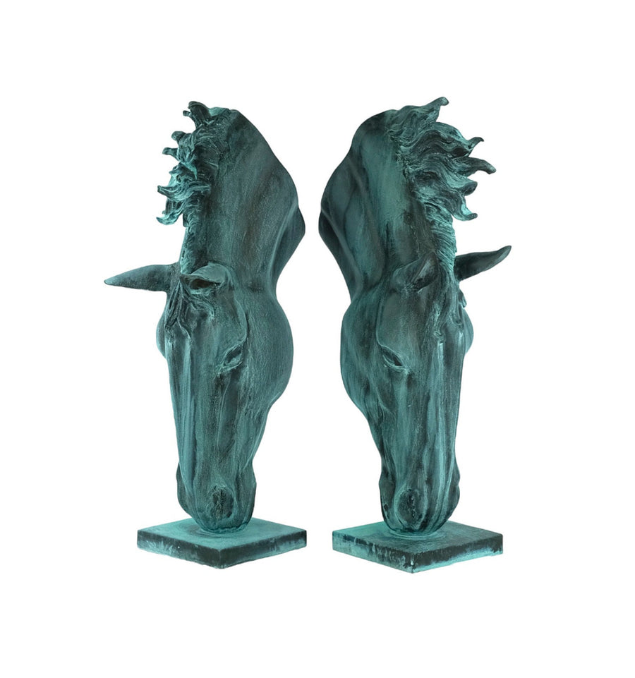 Pair of Bronze Drinking Horse Heads Bronze Horse Statues Animal Art Sculpture Outdoor Horse Sculptures Bronze Horse Head Sculpture Yard Art
