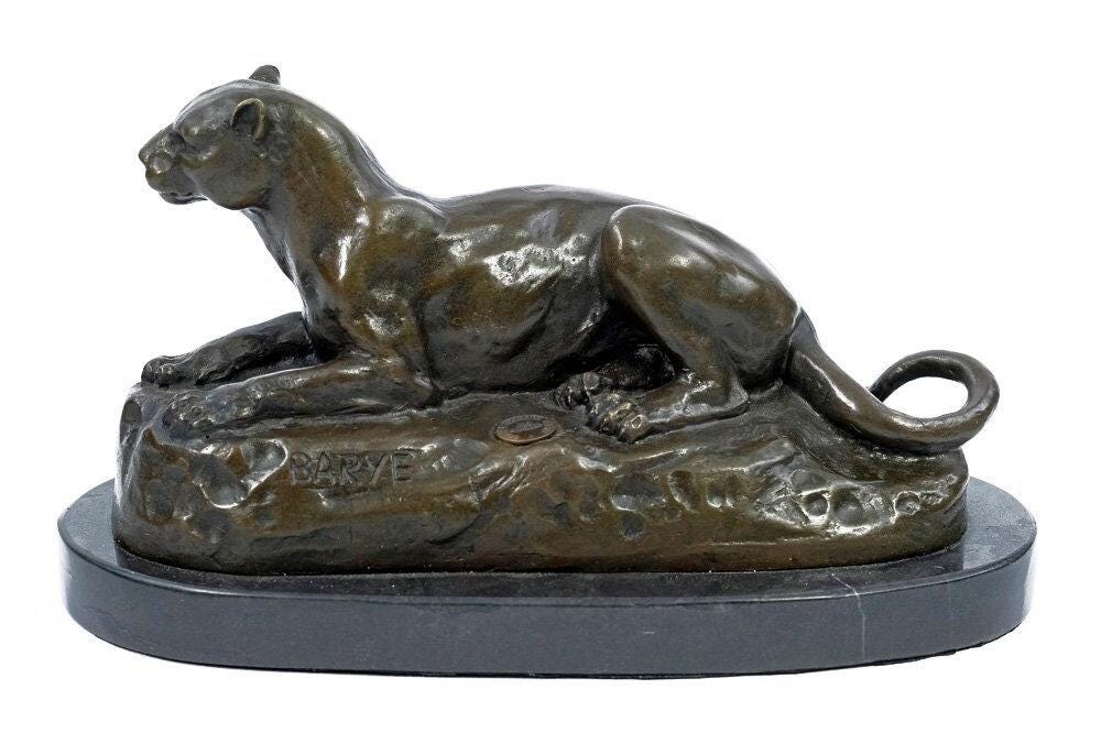 Bronze Panther Sculpture Animal Art Figurine Bronze Panther Statue Panther on Rock Predator Animal Decoration Panther Figurine Barye