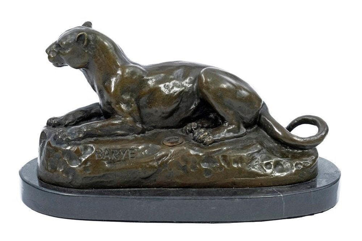 Bronze Panther Sculpture Animal Art Figurine Bronze Panther Statue Panther on Rock Predator Animal Decoration Panther Figurine Barye